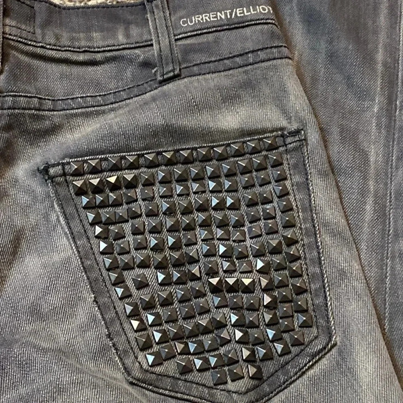 Current/Elliott Skinny Low/Waist Jeans “Bleach Out Night/Studs” - Picture 7 of 10